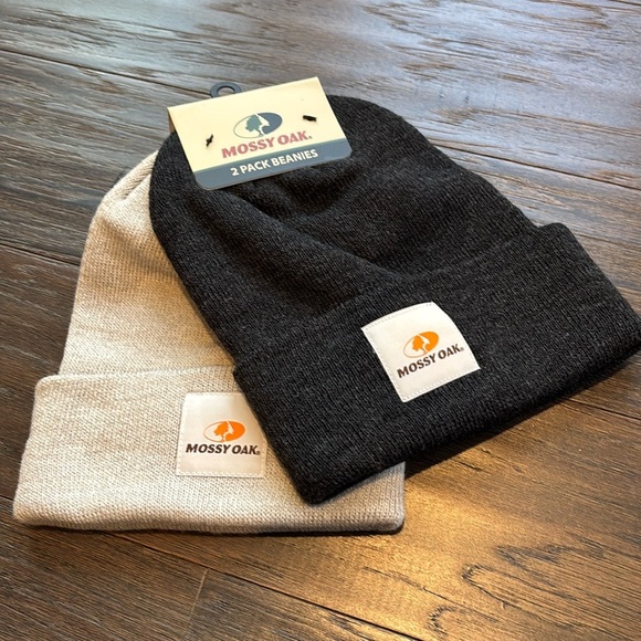 Mossy Oak Two Pack Wide Knit Cuffed Beanie hats,stretch logo patch OSFM - Picture 1 of 6